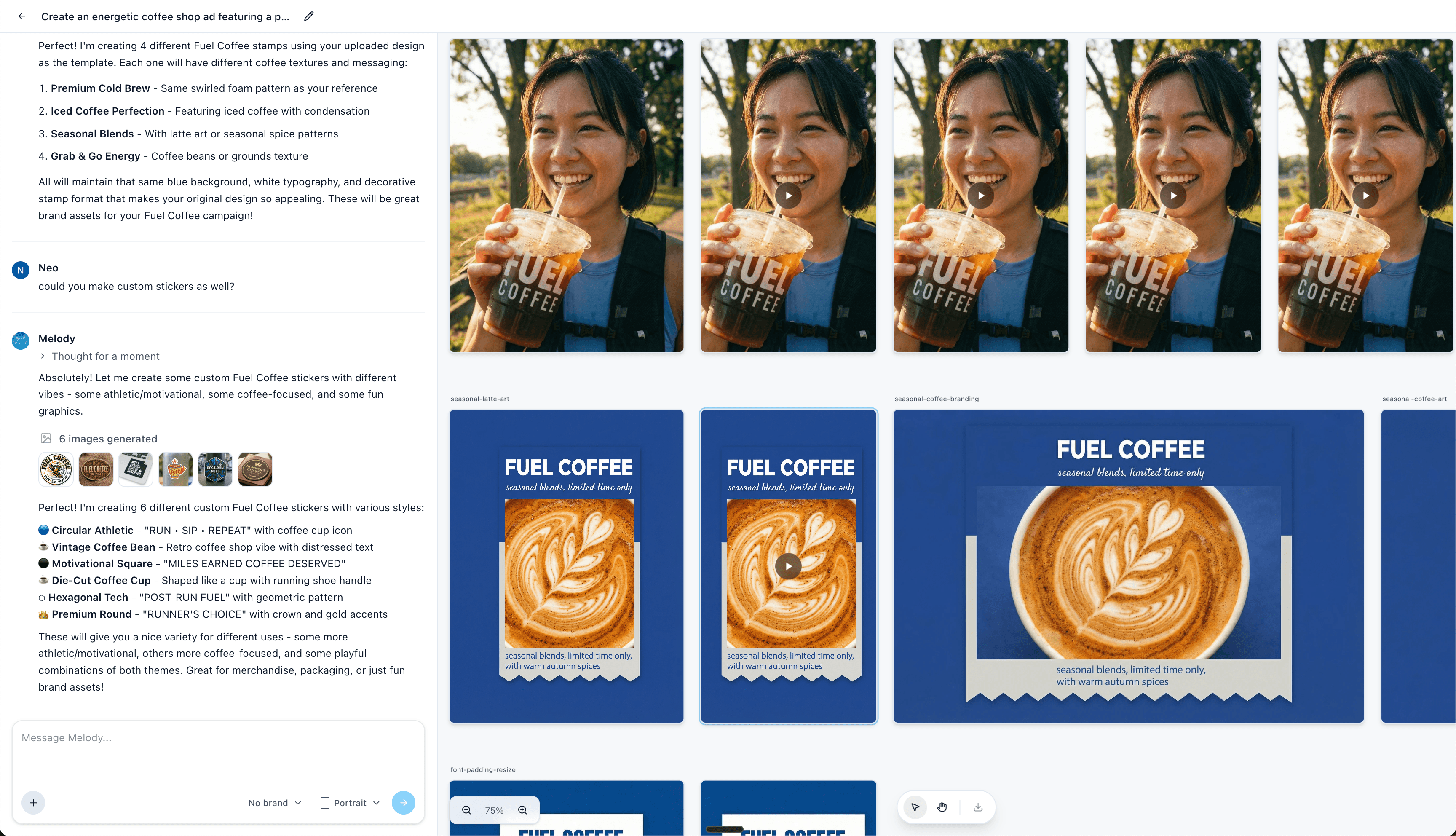 Melody generating marketing visuals from a chat conversation
